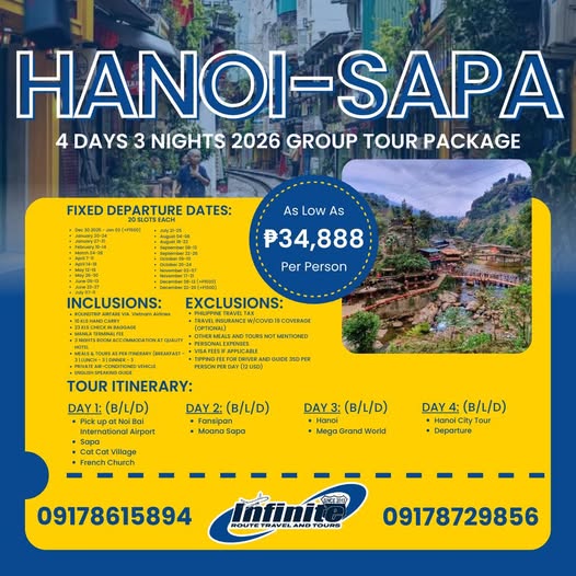 4DAYS 3NIGHTS HANOI -SAPA 2026 FOR AS LOW AS  P 34,888.00 PER PERSON